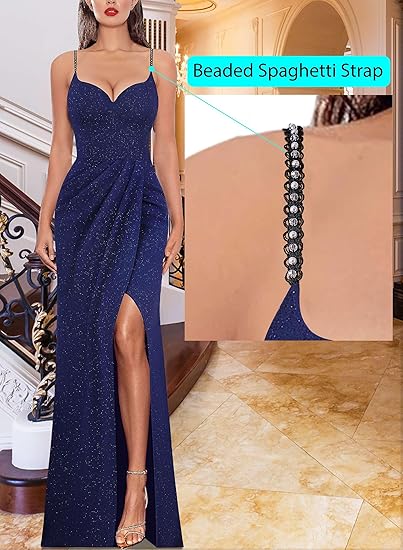 Womens Sexy Formal Ruched Fitted High Slit Bodycon Maxi Dress
